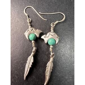 Vintage Sterling Silver Turquoise Earrings – Bear & Feather Motif